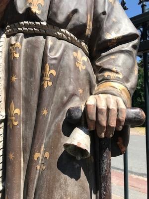 St. Anthony Abbot /  Heremit Life Size ! en Terra-Cotta polychrome, France 19th century ( anno 1875 )