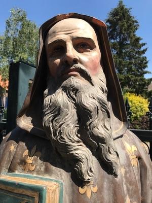 St. Anthony Abbot /  Heremit Life Size ! en Terra-Cotta polychrome, France 19th century ( anno 1875 )