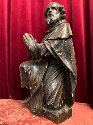 St. Anthony Abbot Sculpture en Hand - Carved Wood , Southern Netherlands 16 th Century