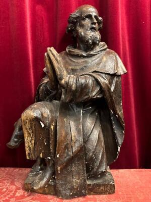 St. Anthony Abbot Sculpture en Hand - Carved Wood , Southern Netherlands 16 th Century