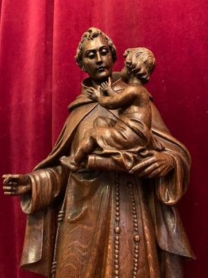 St. Anthony Of Padua Statue en Hand - Carved Wood Oak, Dutch 19th century ( anno 1875 )