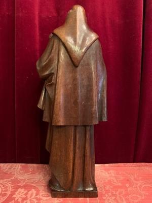 St. Anthony Of Padua Statue en Hand - Carved Wood Oak, Dutch 19th century ( anno 1875 )