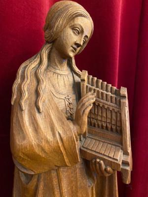 St. Cecilia By Antoon Van Bokhoven (1881-1959)  en Fully Hand - Carved  wood Oak, Netherlands  19 th century