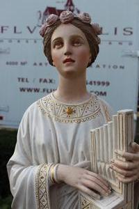 St. Cecilia Statue en PLASTER POLYCHROME, France 19th century