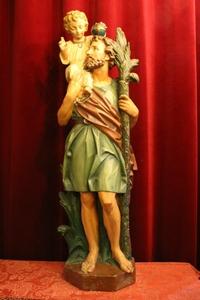 St. Christoph Statue en plaster polychrome, France 19th century