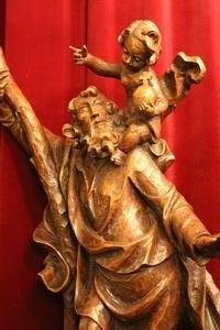 St. Christoph Statue  en hand-carved wood, Italy 20th century