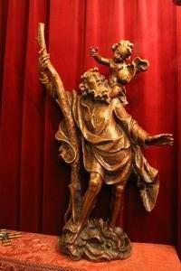 St. Christoph Statue  en hand-carved wood, Italy 20th century