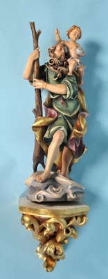 St. Christophorus Total Height 84 Cm.  en Wood, Southern Germany 20th Century