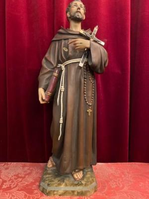 St. Francis Statue en Plaster polychrome / Glass Eyes, Olot Spain 20 th century ( Anno 1910 )