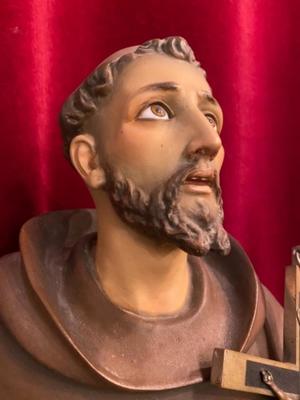 St. Francis Statue en Plaster polychrome / Glass Eyes, Olot Spain 20 th century ( Anno 1910 )