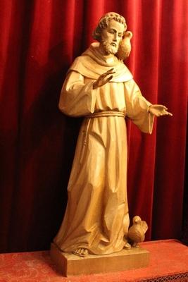 St. Franciscus Statue en hand-carved wood , Dutch 20th century