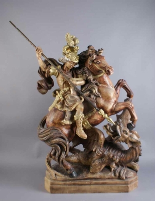 St. George Statue en hand-carved wood polychrome, Southern Germany 20th century