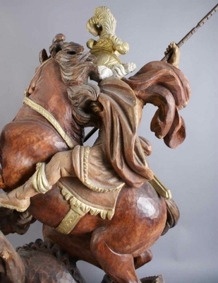 St. George Statue en hand-carved wood polychrome, Southern Germany 20th century