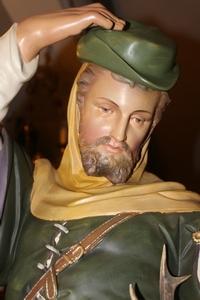 St. Hubertus en plaster polychrome, Belgium 19th century