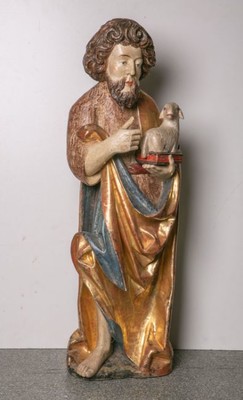 St. John Statue  en hand-carved wood polychrome, Southern Germany 20th Century