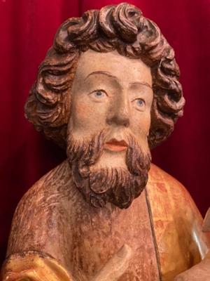 St. John Statue  en hand-carved wood polychrome, Southern Germany 20th Century