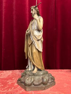 St. John The Baptist Sculpture en Hand - Carved Wood , Belgium  19 th century