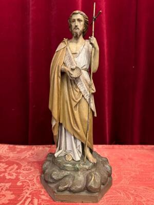 St. John The Baptist Sculpture en Hand - Carved Wood , Belgium  19 th century