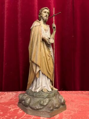 St. John The Baptist Sculpture en Hand - Carved Wood , Belgium  19 th century