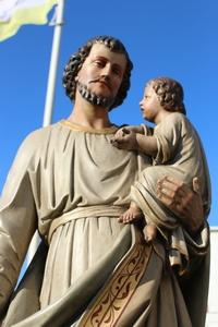 St. Joseph Statue en wood polychrome, Belgium 19th century