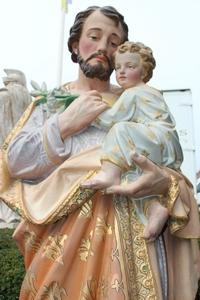 St. Joseph Statue en Terra-Cotta polychrome, France 19th century