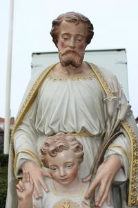 St. Joseph Statue en Terra-Cotta polychrome, France 19th century