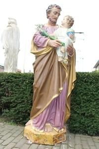 St. Joseph Statue en Terra-Cotta polychrome, France 19th century