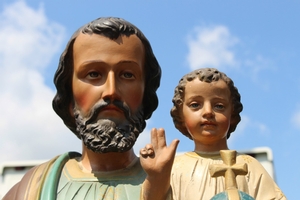 St. Joseph Statue en plaster polychrome, Belgium 19th century