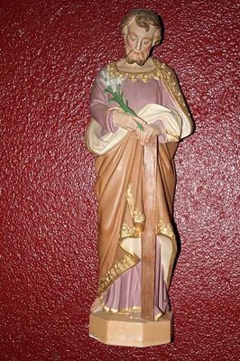 St. Joseph Statue en Terra-Cotta polychrome, France 19th century ( anno 1880 )