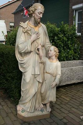 St. Joseph Statue en plaster polychrome, Belgium 19th century