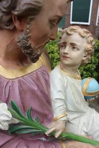 St. Joseph Statue en Terra-Cotta polychrome, France 19th century