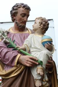 St. Joseph Statue en Terra-Cotta polychrome, France 19th century