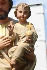 St. Joseph Statue en plaster polychrome, Belgium 19th century