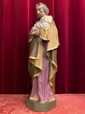 St. Joseph Statue  en Terra - Cotta Polychrome, France 19 th century ( Anno 1865 )