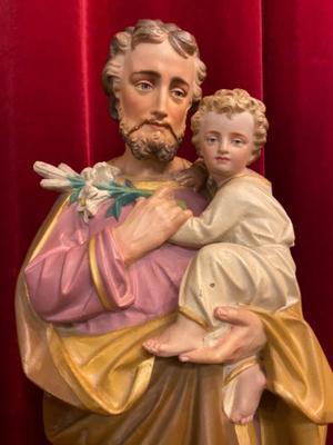 St. Joseph Statue  en Terra - Cotta Polychrome, France 19 th century ( Anno 1865 )