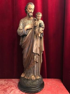 St. Joseph Statue With Child en plaster polychrome, Belgium 19th century