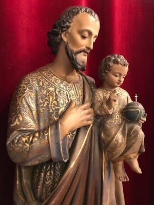 St. Joseph Statue With Child en plaster polychrome, Belgium 19th century