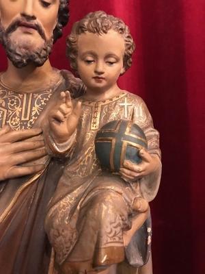 St. Joseph Statue With Child en plaster polychrome, Belgium 19th century