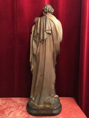 St. Joseph Statue With Child en plaster polychrome, Belgium 19th century