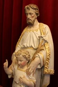 St. Joseph Statue With Child en Terra-Cotta polychrome, France 19th century