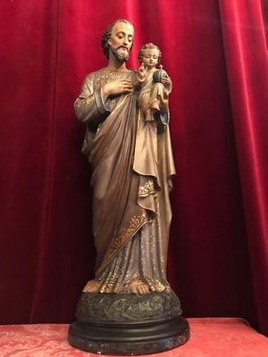 St. Joseph Statue With Child en plaster polychrome, Belgium 19th century