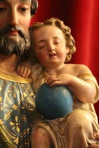 St. Joseph Statue With Child en Paper Mache / Polychrome, France 19 th century