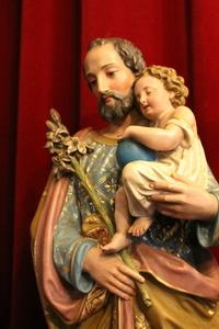 St. Joseph Statue With Child en Paper Mache / Polychrome, France 19 th century