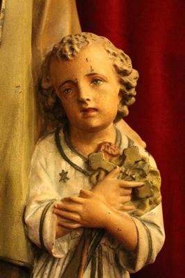 St. Joseph Statue With Child en plaster polychrome, Belgium 19th century ( anno 1875 )