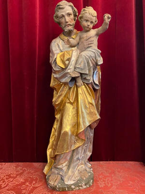 St. Joseph With Child Statue en Hand - Carved Wood , Southern Germany 19 th century ( Anno 1825 )