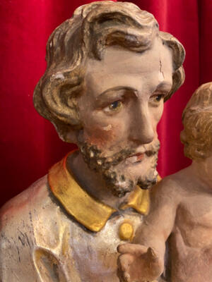 St. Joseph With Child Statue en Hand - Carved Wood , Southern Germany 19 th century ( Anno 1825 )