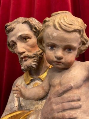 St. Joseph With Child Statue en Hand - Carved Wood , Southern Germany 19 th century ( Anno 1825 )