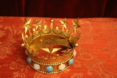 St. Mary Crown en Brass polished Gem Stones, France