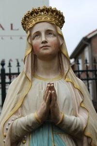 St. Mary Lourdes Statue en Terra-Cotta polychrome, France 19th century