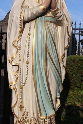 St. Mary Lourdes Statue Signed: Henri Gerard en plaster polychrome, Belgium 19th century